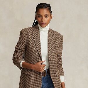 Ralph Lauren Brown Houndstooth wool Blazer Sz 4